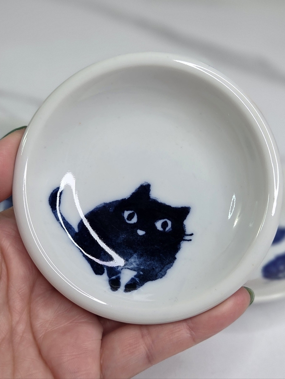 Ceramic Cat Motif Sauce Dishes - White & Blue - 3 Piece Lot 3.75"- 4" - Picture 11 of 15